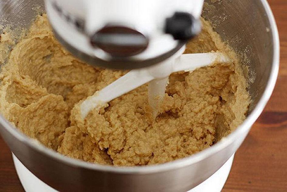 Baking process - the batter being mixed in a tabletop mixer