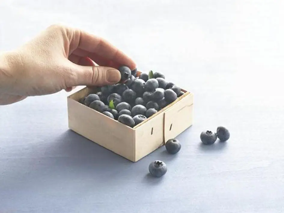 Baking with Blueberries - Juicy blueberries arranged in a wooden box
