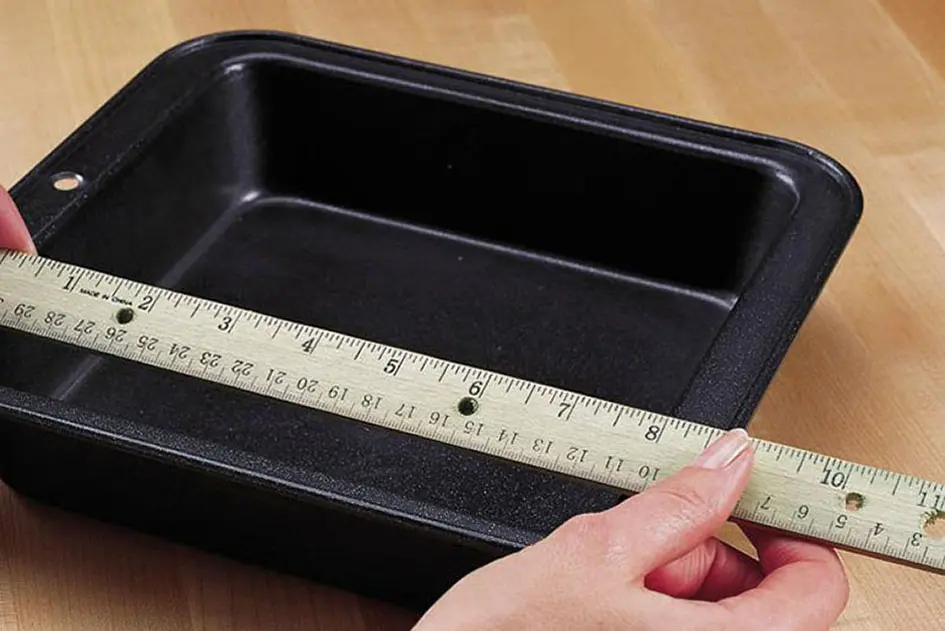 Tips for Making Cakes - measure the length and width from inside edge to inside edge of Metal, Nonstick and Glass Pans with measuring tape