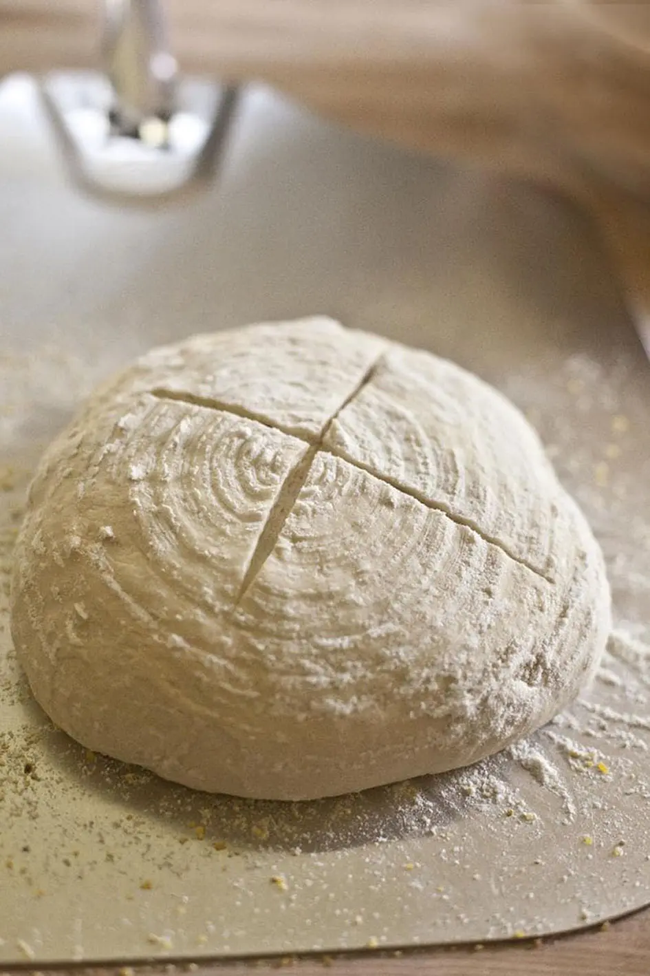 A dough ball made from Glod Medal Flour on a counter top, ready to be shaped and baked.