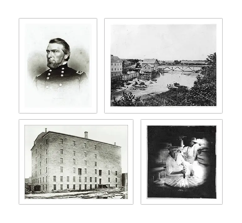 Collage of Cadwaller C Washington headshot and original mill